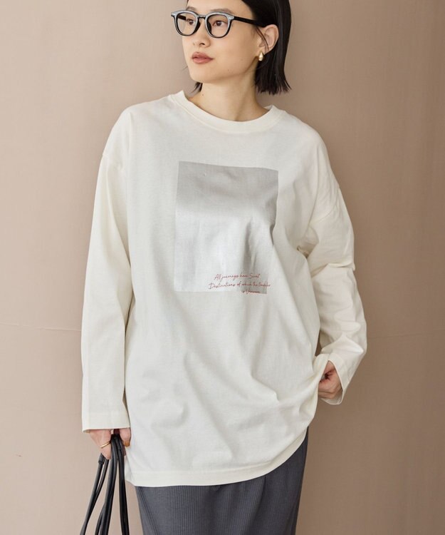 AMERICAN HOLIC ボックス箔プリントロングTシャツ Off White