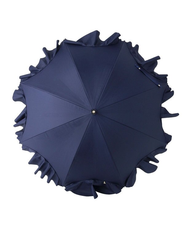 MOONBAT 【雑誌掲載 美人百花6月号】ランバン オン ブルー 晴雨兼用日傘 長傘 フレアフリル＆チャーム 遮光 遮熱 UV ネイビーブルー