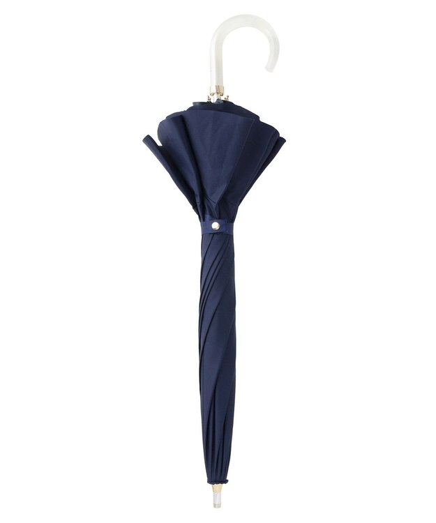 MOONBAT 【雑誌掲載 美人百花6月号】ランバン オン ブルー 晴雨兼用日傘 長傘 フレアフリル＆チャーム 遮光 遮熱 UV ネイビーブルー