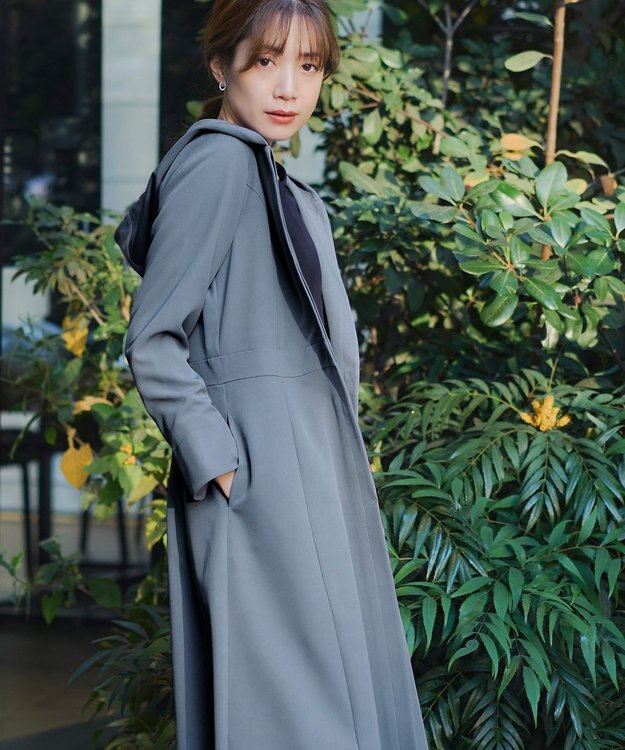 Tiaclasse L 【新色追加・洗える】フーデッドフレアコート ブルー