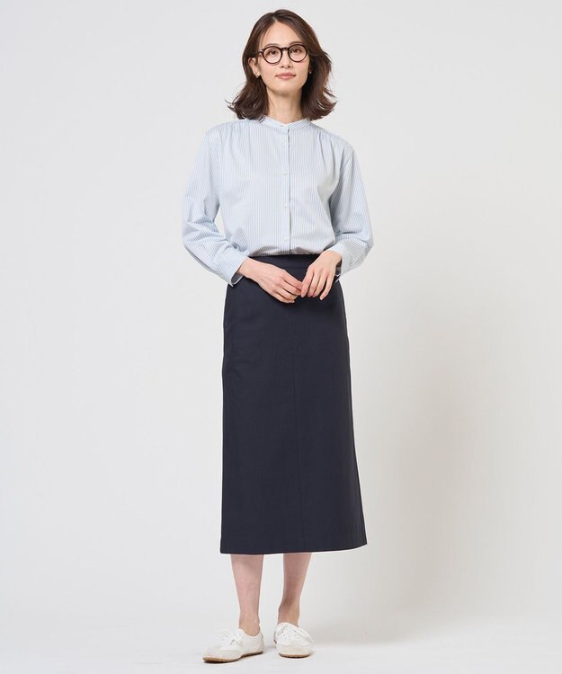 J.PRESS LADIES S TCリネン ドライツイル ナロー スカート ネイビー系