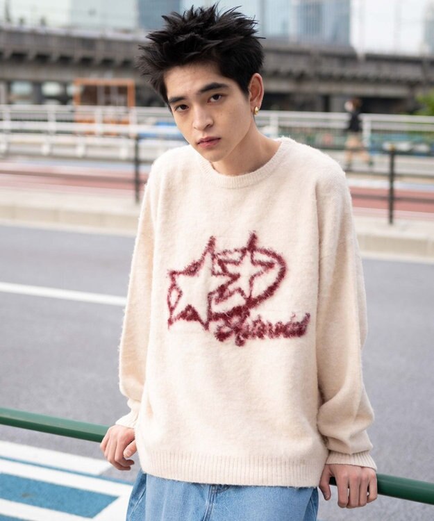 WEGO 【ユニセックス着用ITEM/MLサイズ展開】シャギーグラフィックプルオーバー ホワイト