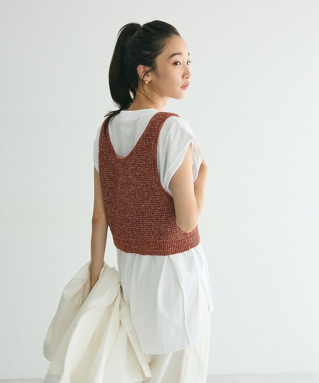 CRAFT STANDARD BOUTIQUE ワッフル編み短丈ニットベスト Bordeaux