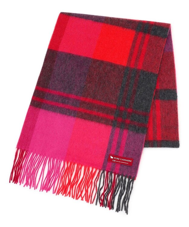 23区 カシミヤ チェック マフラー レッド系