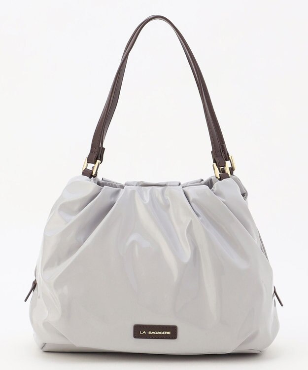 LA BAGAGERIE ソフトエナメル2WAYハンドバッグ Mサイズ ライトグレー