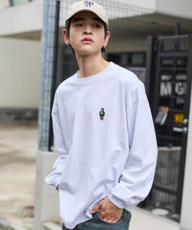 WEGO 【ユニセックス着用ITEM/MLサイズ展開】別注BENDAVISワンポイントT（LS） アッシュグレー