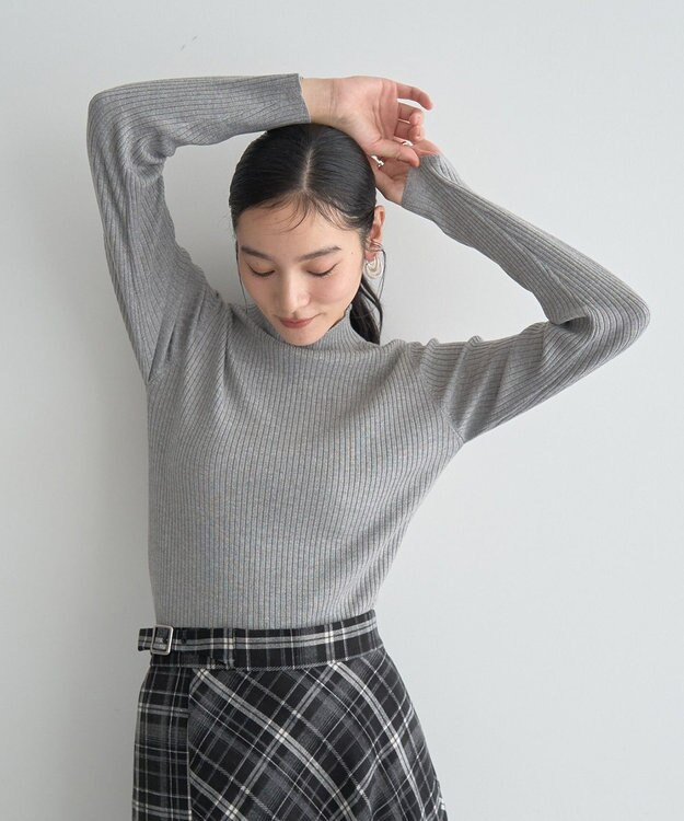 YECCA VECCA ラメ混ハイネックリブニット Gray