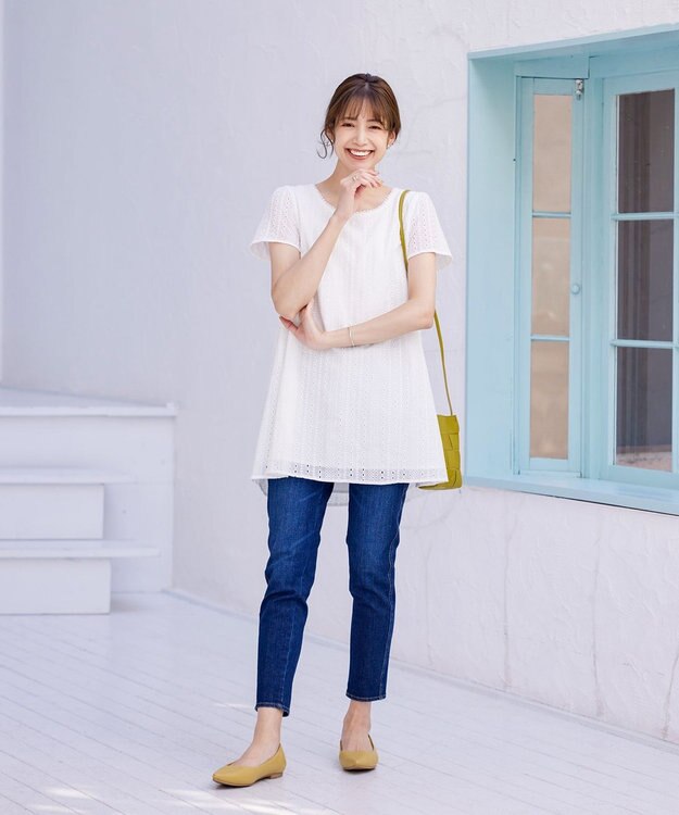 Tiaclasse L 【洗える】カットレースチュニックブラウス オフホワイト