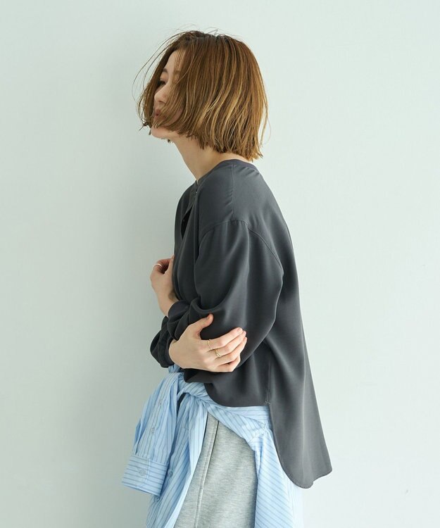 YECCA VECCA 2wayリブMIXジョーゼットブラウス Charcoal Gray