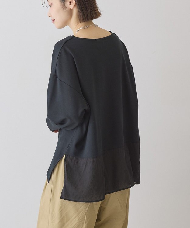 AMERICAN HOLIC Vネック裾異素材ポンチプルオーバー Black