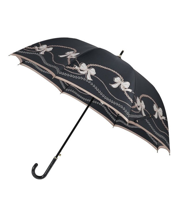 MOONBAT 【雨傘】ランバン オン ブルー (LANVIN en Bleu) リボン ハート ナイロンサテン 長傘 ブラック