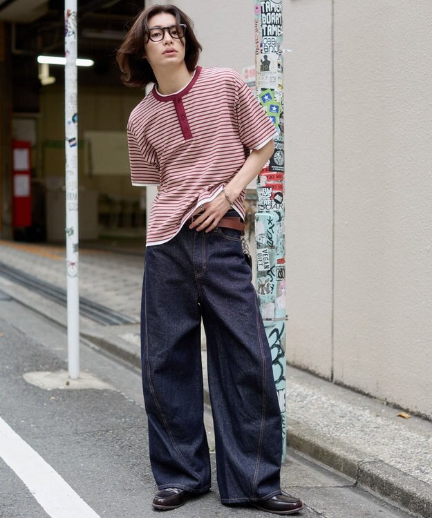 WEGO 【ユニセックス着用ITEM】ボーダーヘンリーネックT（SS） レッドボーダー