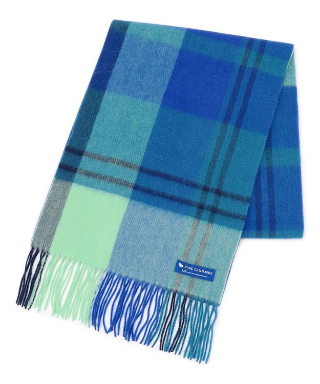 23区 カシミヤ チェック マフラー ブルー系