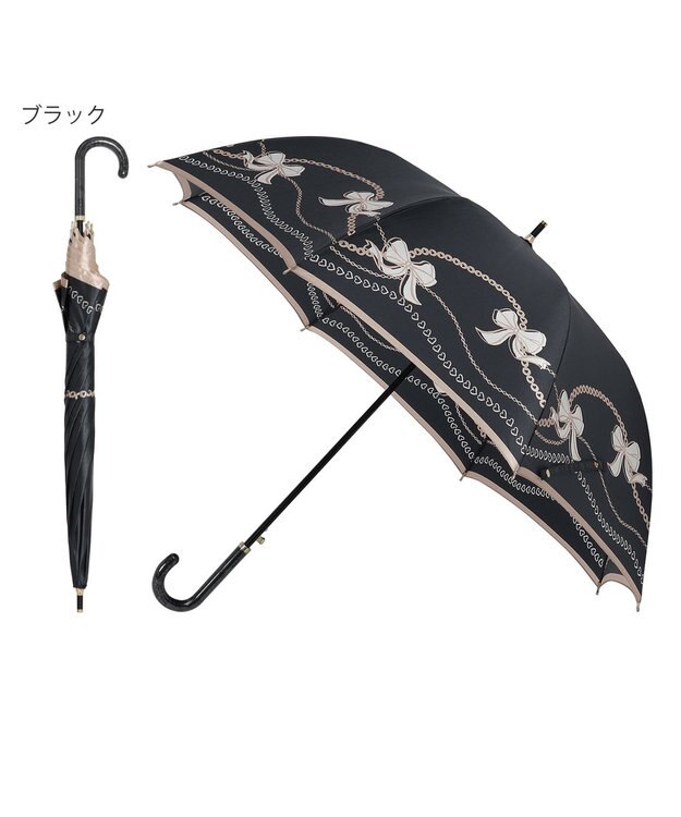 MOONBAT 【雨傘】ランバン オン ブルー (LANVIN en Bleu) リボン ハート ナイロンサテン 長傘 ブラック