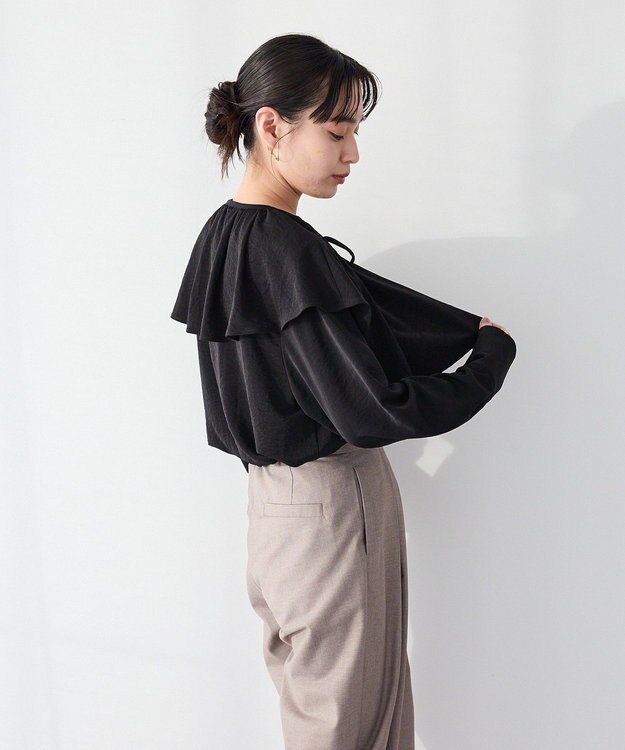 CRAFT STANDARD BOUTIQUE ＜セレモニー＞着脱可能/2WAYフリルカラーブラウス Black