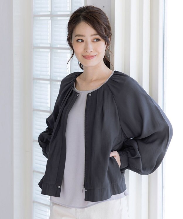 Tiaclasse 【新色追加・洗える】シアーブルゾン チャコールグレー