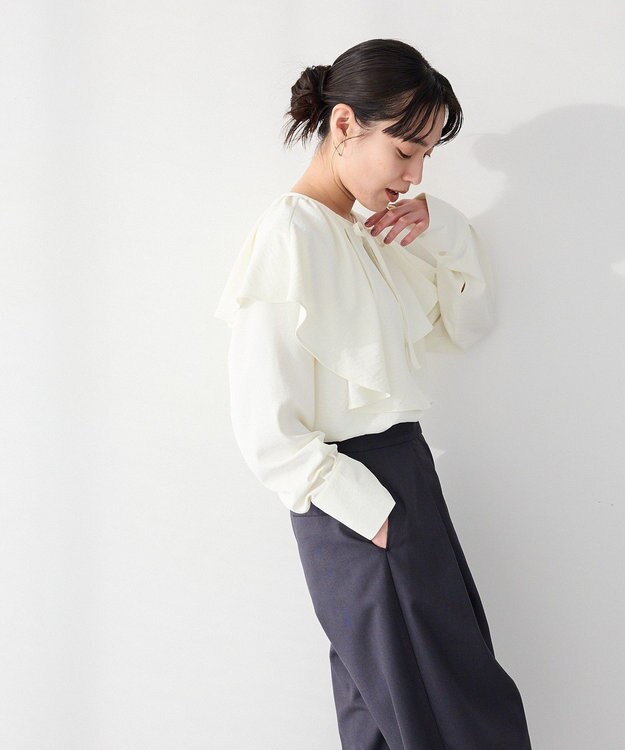 CRAFT STANDARD BOUTIQUE ＜セレモニー＞着脱可能/2WAYフリルカラーブラウス Off White