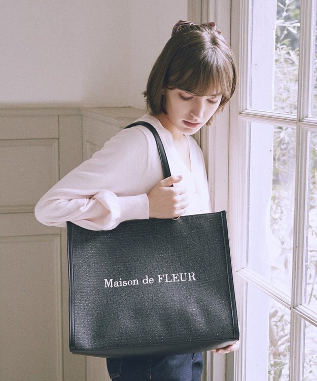 Maison de FLEUR ツイードキャリーオントートバッグ Black