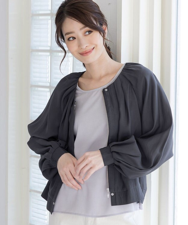 Tiaclasse 【新色追加・洗える】シアーブルゾン チャコールグレー