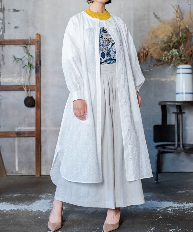 muuc 【2WAY】【上質なコットン100%生地】イラカ柄刺繍コットン 羽織り＆シャツワンピース ホワイト