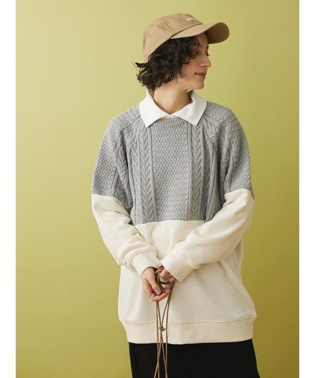 CRAFT STANDARD BOUTIQUE ニットドッキング裏毛プルオーバー Light Gray Mixture