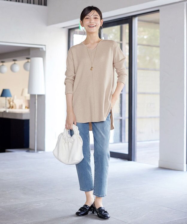 Tiaclasse 【安田美沙子さん着用・新色追加・洗える】ラウンドヘムニットチュニック グレージュ