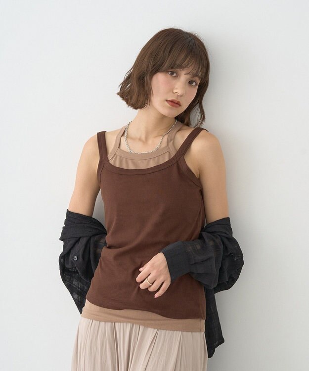 earth music&ecology 配色レイヤードタンクトップ Brown