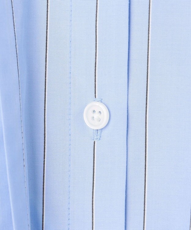 UNFILO L バンドカラー タックブラウス ブルーストライプ