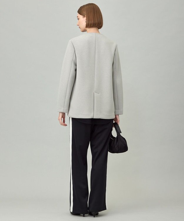 ICB L 【洗える】コンパクトWフェイス ノーカラージャケット ライトグレー系