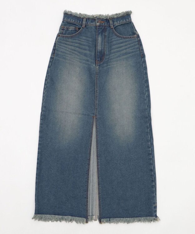 WEGO フリンジロングスリットデニムスカート デニム中濃加工色
