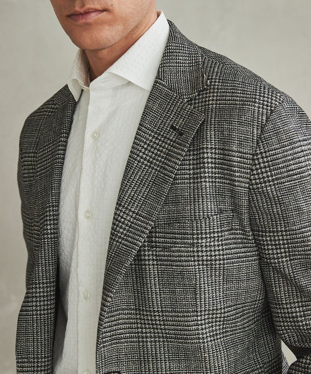 GOTAIRIKU 新柄【吸水速乾/ウォッシャブル】ノルマンディーリネン カーディガンジャケット＿グレンチェック柄 ブラック系4