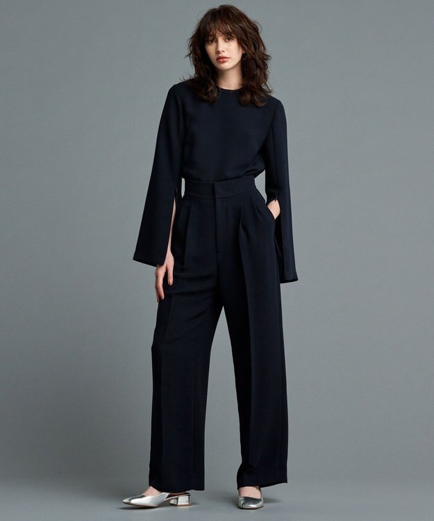 uncrave 【防しわ・洗濯機洗い可】ウォッシャブル ダブルクロス ワイドパンツ（uncrave STANDARD） ネイビー