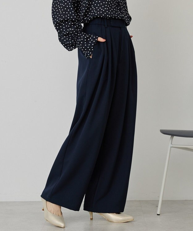 AMERICAN HOLIC 【イージーケア】タックストレートパンツ Navy