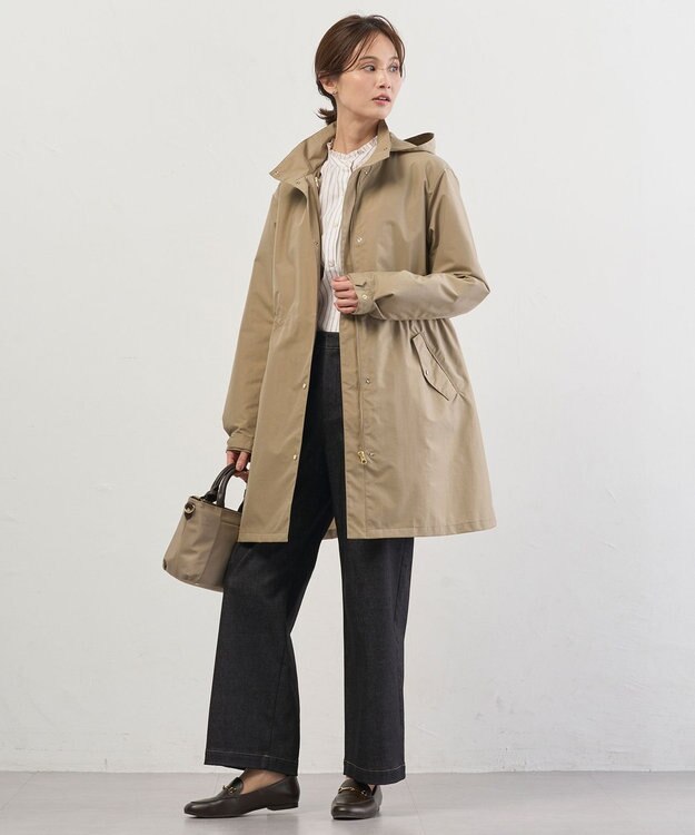 J.PRESS LADIES 【2way】スパンライクナイロンタッサー フーデッド コート キャメル系