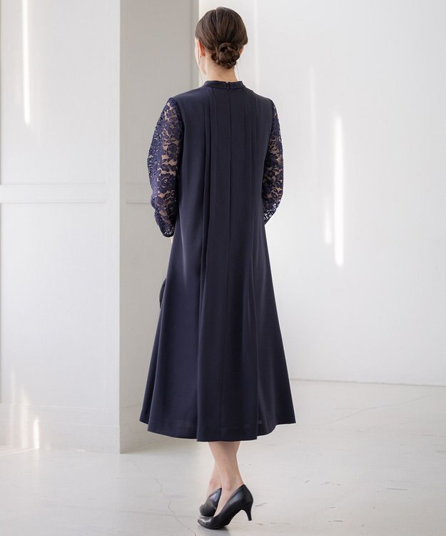 23区 【APPLAUDIR】ノーブルサテン レースコンビドレス ネイビー