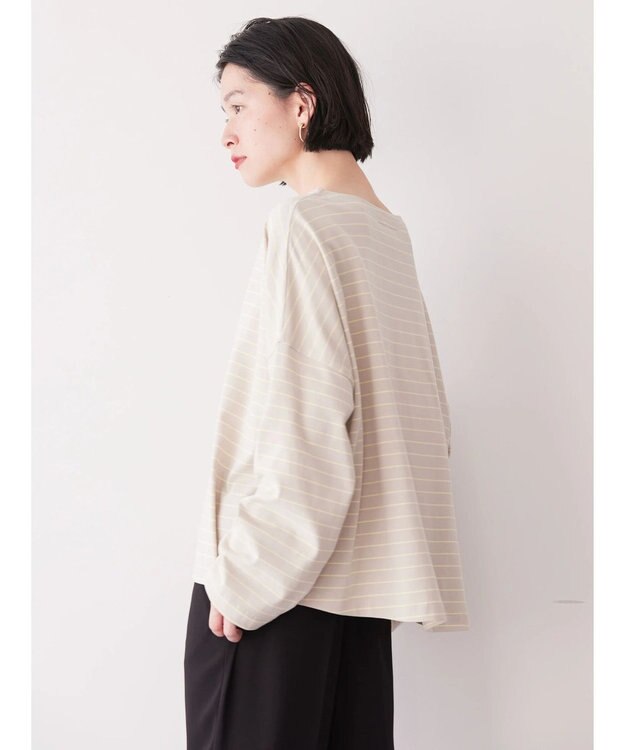 AMERICAN HOLIC ボートネックボーダープルオーバー Gray Beige