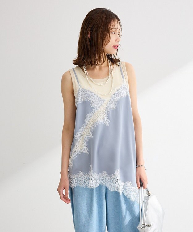Green Parks レースドッキングサテンビスチェ Blue