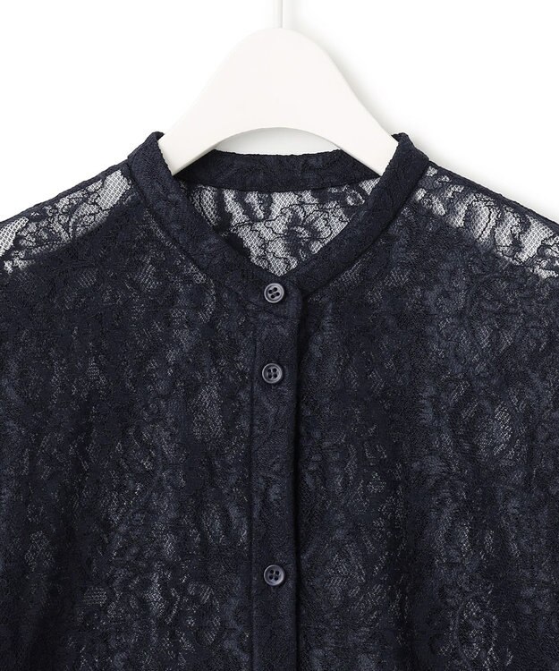 ICB 【洗える】ナイロンラッセルレース バンドカラーシャツ ネイビー系