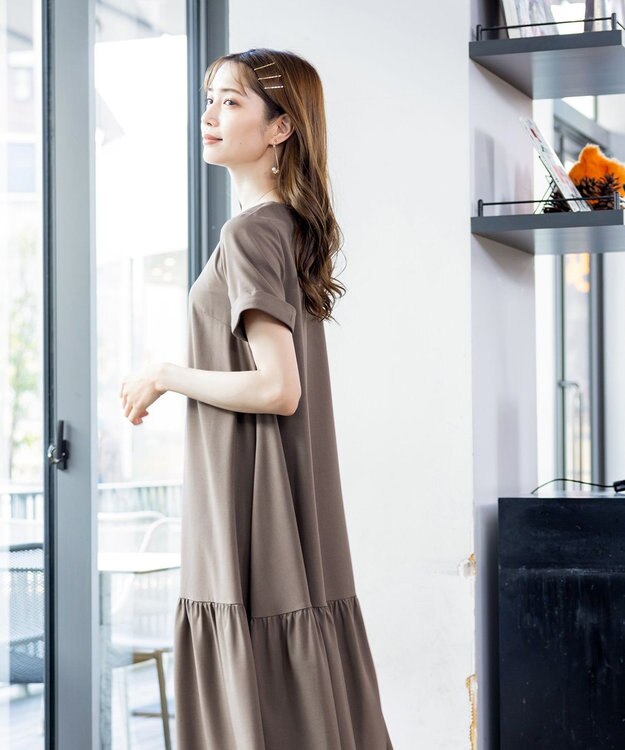 Tiaclasse 【洗える】ギャザーヘムフレアワンピース モカ