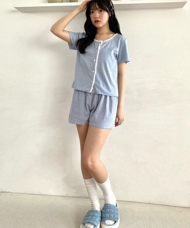 WEGO ワンカラーセットアップルームウェア サックス