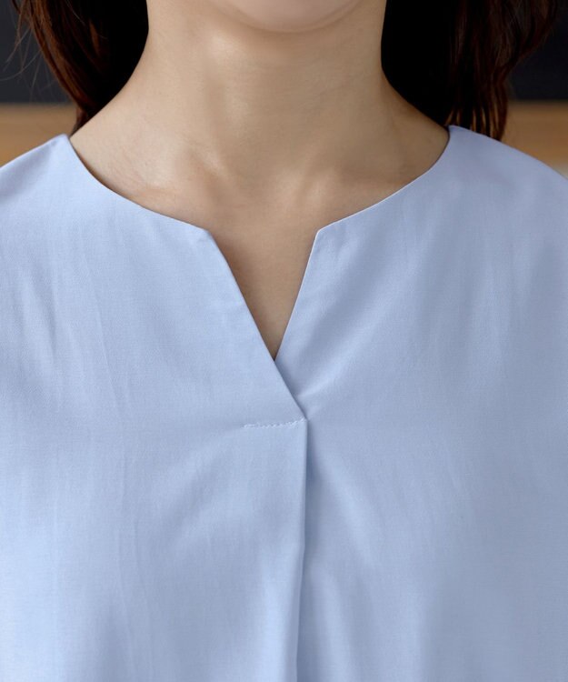 Tiaclasse L 【洗える】フリル付きパフスリーブチュニック サックス