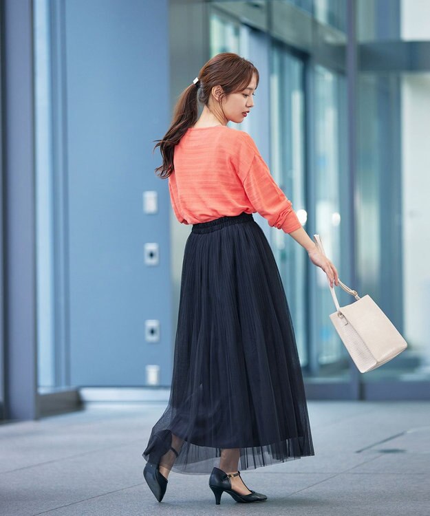 Tiaclasse L 【インナーセット・洗える】ボーダー編みシアーニットアンサンブル ピンク