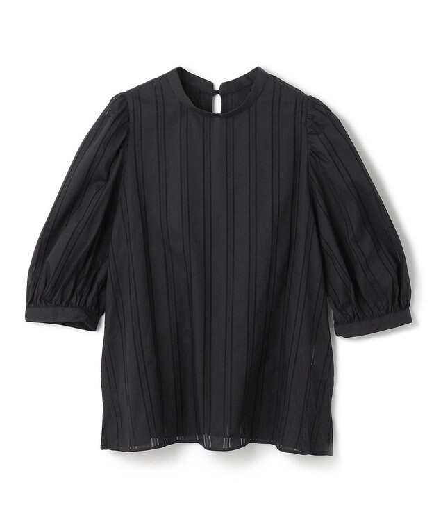 UNFILO ストライプレース 2WAY パフスリーブブラウス ブラック