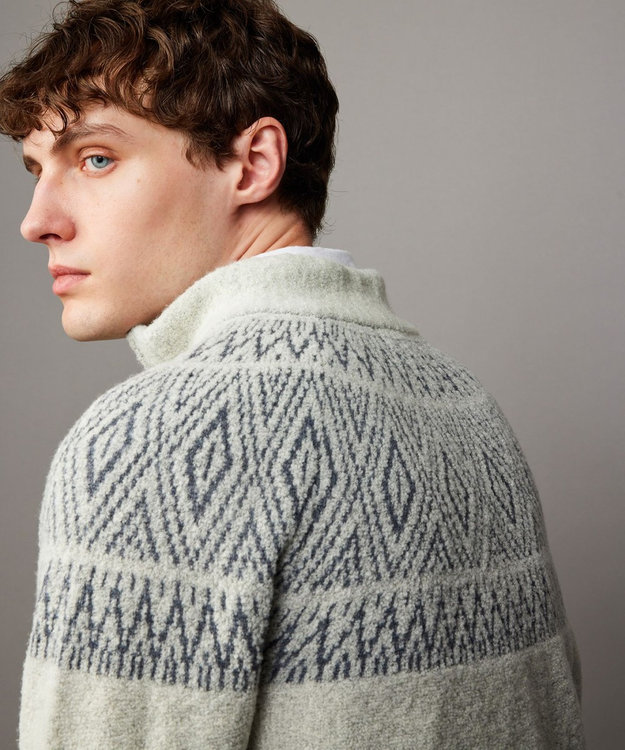 JOSEPH ABBOUD 【インポート素材/ふわふわ】ブークレー  ハイネック  ジップ プルオーバー ニット ライトグレー系