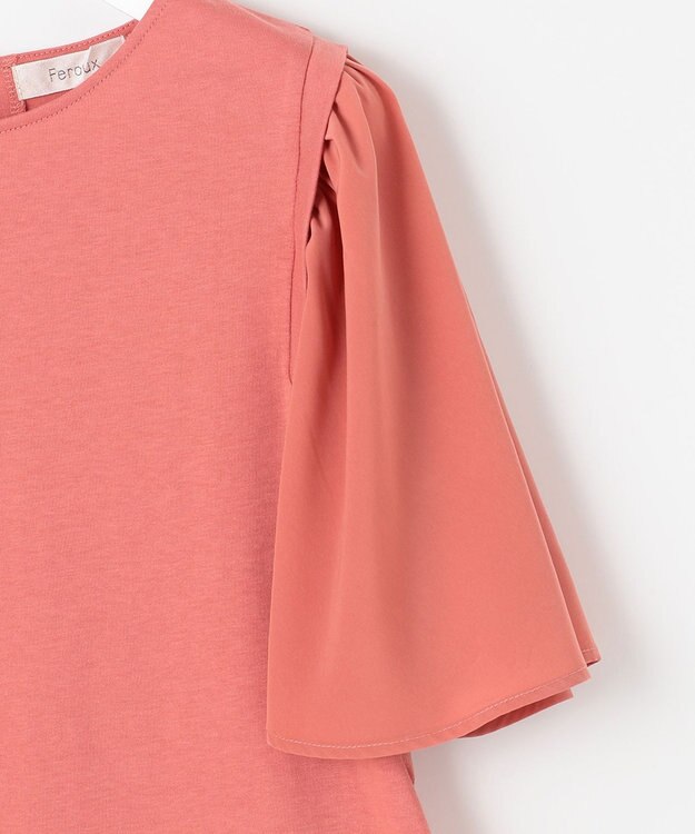 Feroux 【UVケア】ジョーゼットフレアスリーブ Tシャツ ピンク系