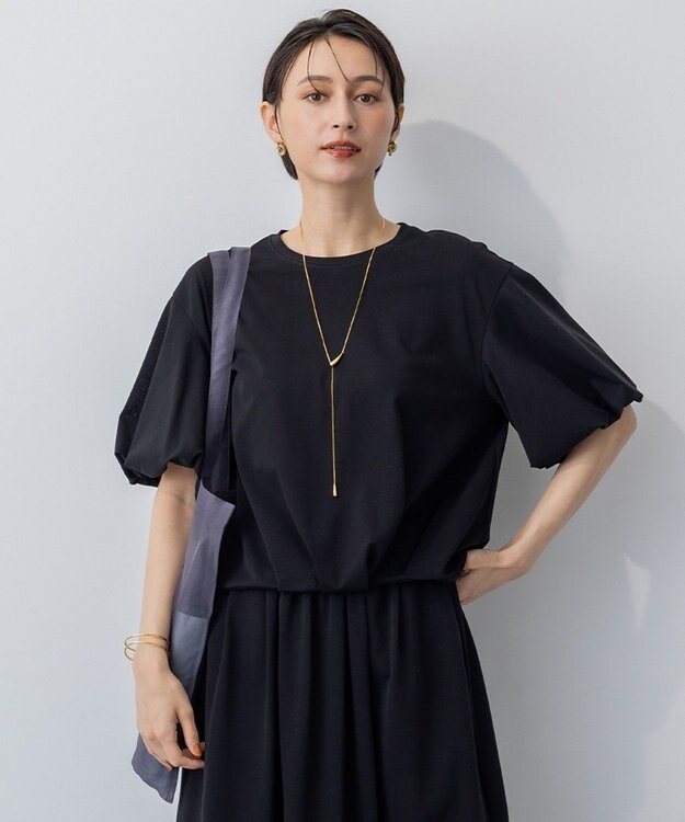 23区 S 【WEB&一部店舗限定/接触冷感】ツイストコットンプレーティング バルーンスリーブ カットソー ブラック系