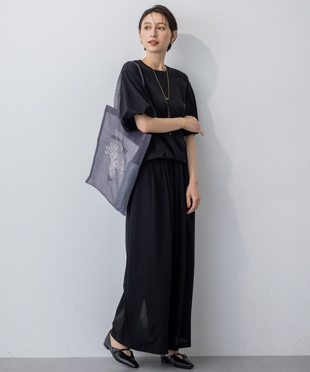 23区 【WEB&一部店舗限定/接触冷感】ツイストコットンプレーティング バルーンスリーブ カットソー ブラック系