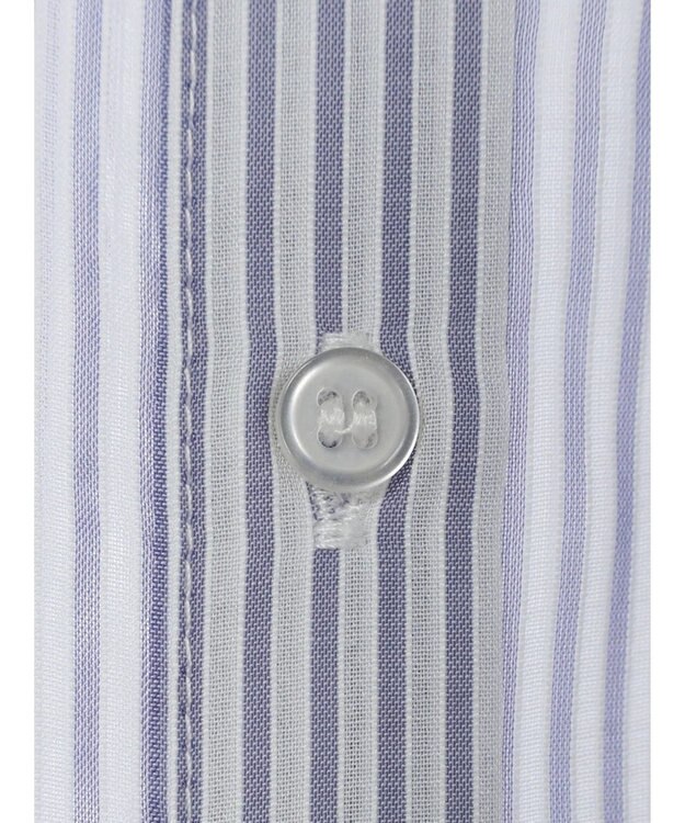 earth music&ecology ワンポイント刺繍ロングシャツ Stripe Navy