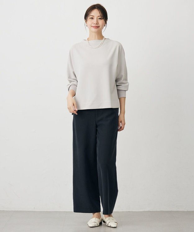 J.PRESS LADIES ジョーゼットダンボール ボトルネック カットソー グレージュ系