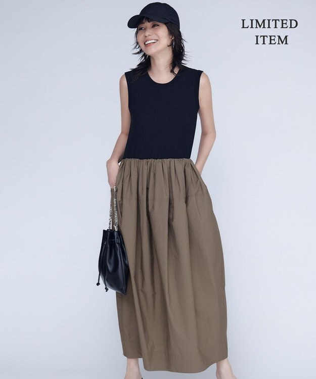 ICB L 【WEB限定・洗える】 リブコンビタイプライター ワンピース カーキ系